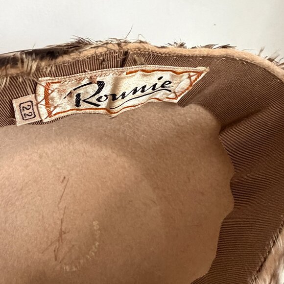 Vintage 60s Italy Pillbox Toque Quail Feathers Brown Striped Color Pop Hat 22\